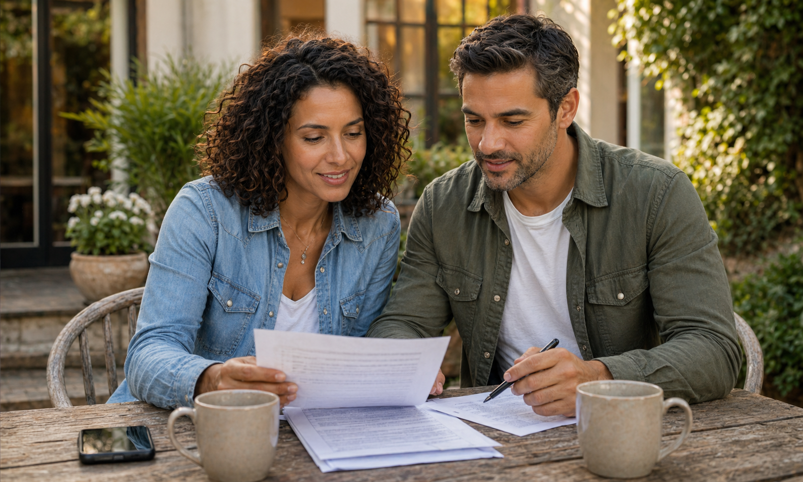 Couple reviewing papers